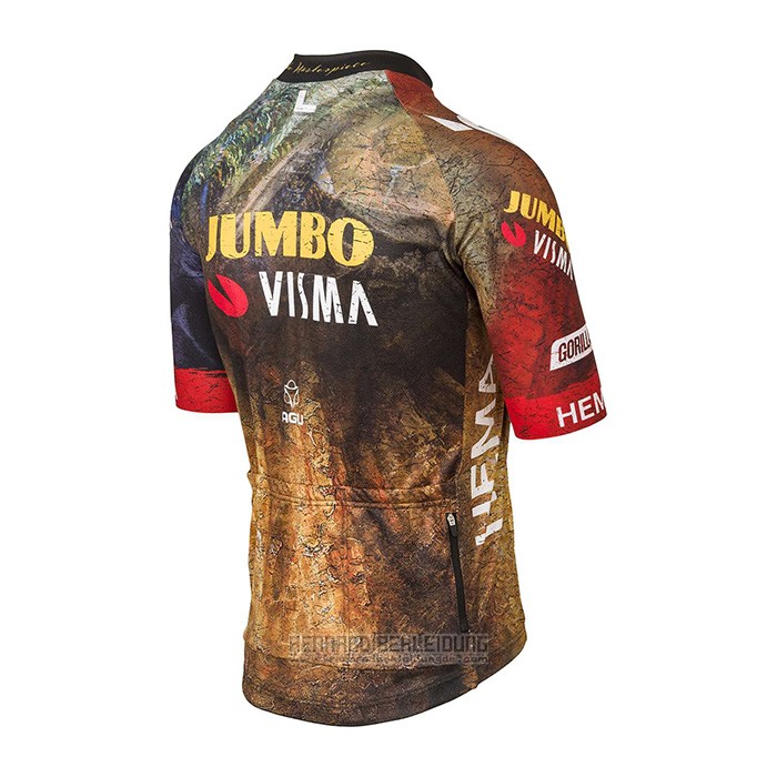 2022 Fahrradbekleidung Jumbo Visma Shwarz Orange Trikot Kurzarm und Tragerhose